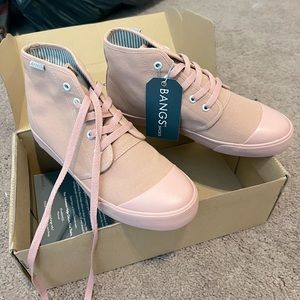 light pink high top bangs sneakers